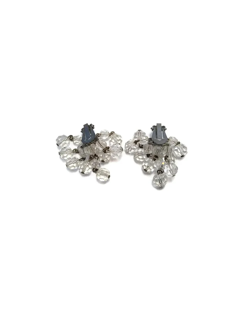 VTG Cascading Faceted Crystals Beaded Waterfall Silver Tone Clip on Earrings.